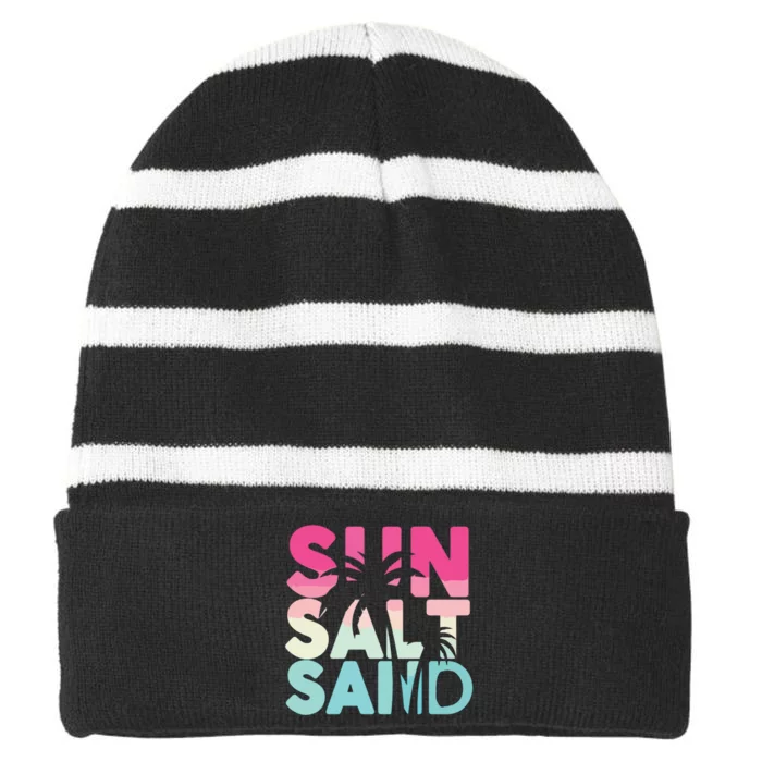 Sun Sand Salt Beach Striped Beanie with Solid Band