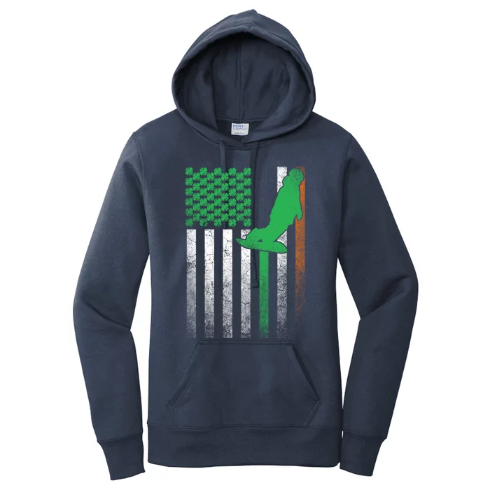 Snowboard Snow Ski Irish American Flag St Patricks Day Gift Women's Pullover Hoodie