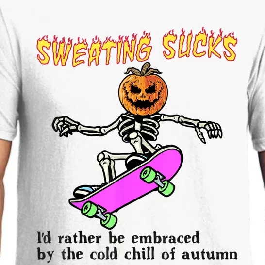 Sweating Sucks Skeleton Pumpkin Skateboard Pajama Set