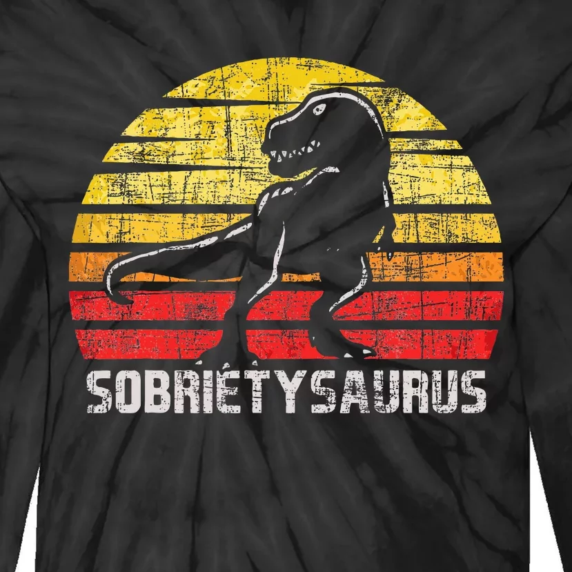 Sobrietysaurus Sober Sobriety Anniversary Recovery Aa Na Tie-Dye Long Sleeve Shirt