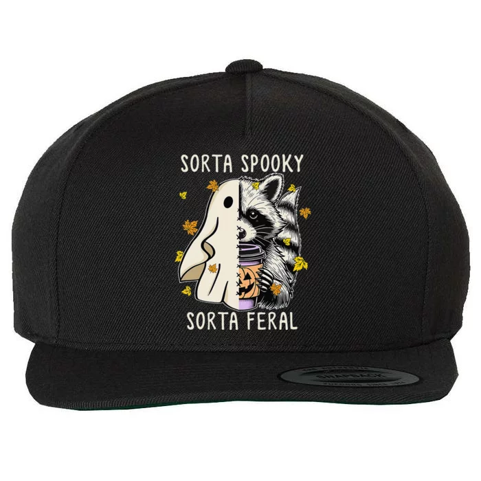 Sorta Spooky Sorta Feral Raccoon Halloween Feral Wool Snapback Cap