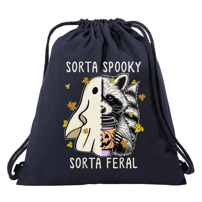 Sorta Spooky Sorta Feral Raccoon Halloween Feral Drawstring Bag