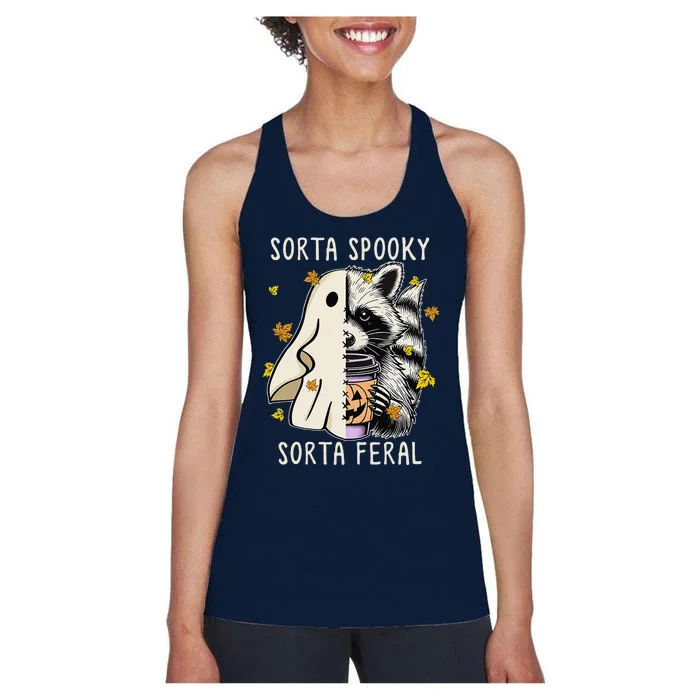 Sorta Spooky Sorta Feral Raccoon Halloween Feral Women's Racerback Tank