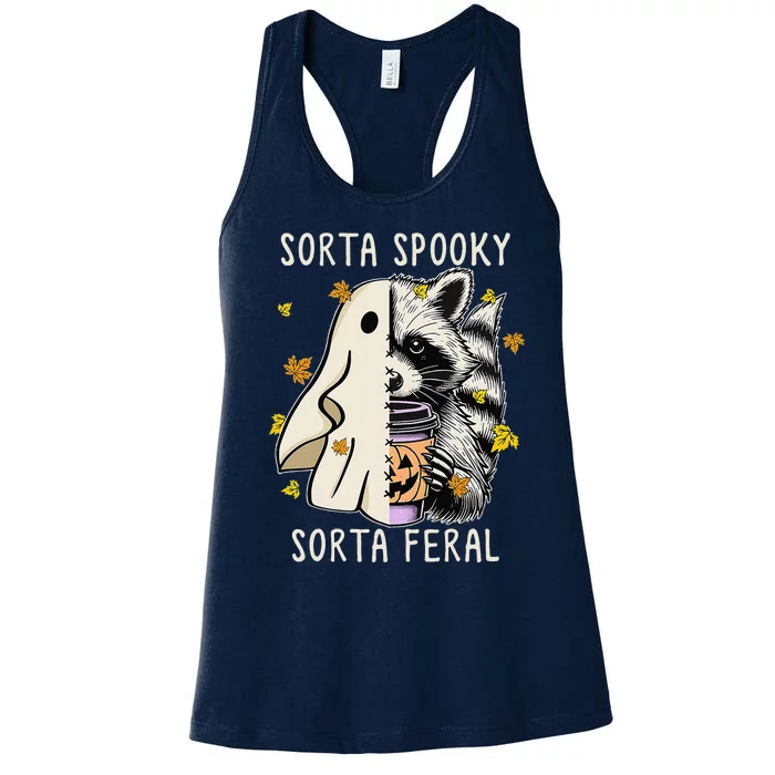 Sorta Spooky Sorta Feral Raccoon Halloween Feral Women's Racerback Tank