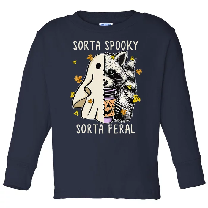 Sorta Spooky Sorta Feral Raccoon Halloween Feral Toddler Long Sleeve Shirt