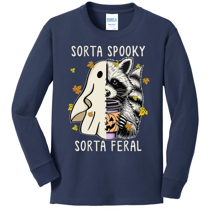 Sorta Spooky Sorta Feral Raccoon Halloween Feral Kids Long Sleeve Shirt