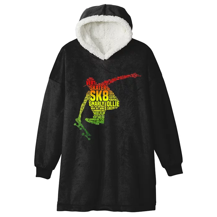 Skateboard Skater Slang Retro Skaterboarding Hooded Wearable Blanket