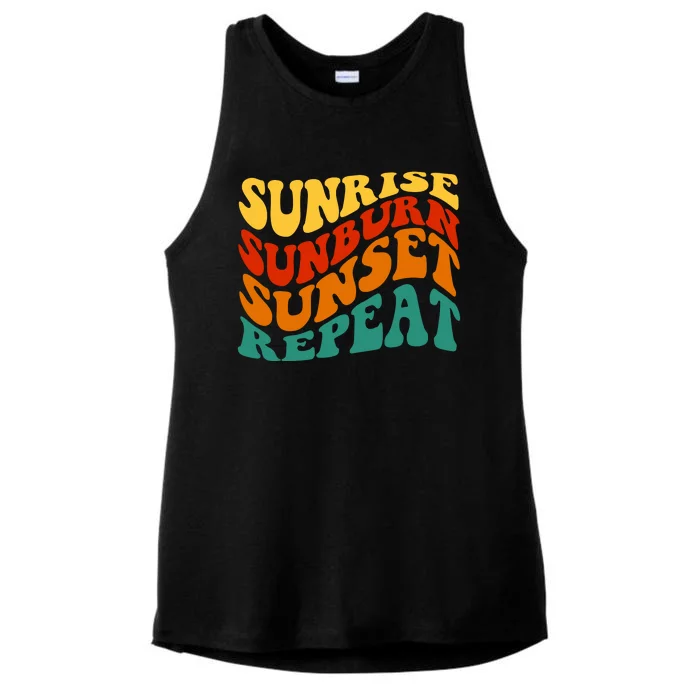 Sunrise Sunburn Sunset Repeat Retro Summer Ladies Tri-Blend Wicking Tank