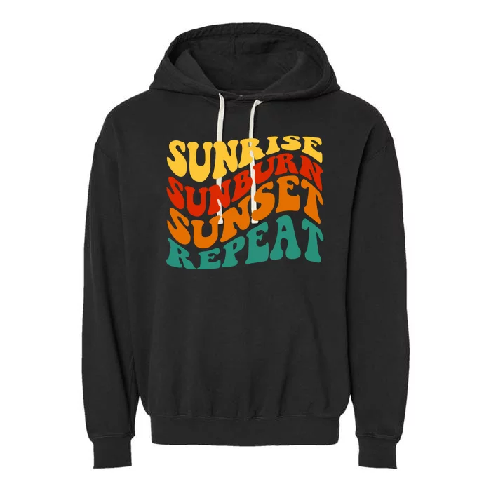 Sunrise Sunburn Sunset Repeat Retro Summer Garment-Dyed Fleece Hoodie