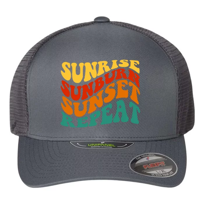 Sunrise Sunburn Sunset Repeat Retro Summer Flexfit Unipanel Trucker Cap