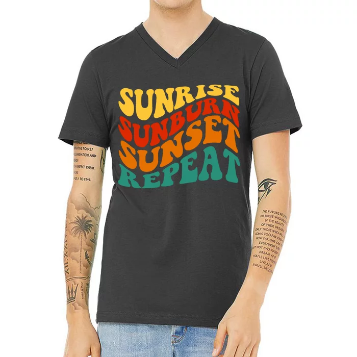 Sunrise Sunburn Sunset Repeat Retro Summer V-Neck T-Shirt