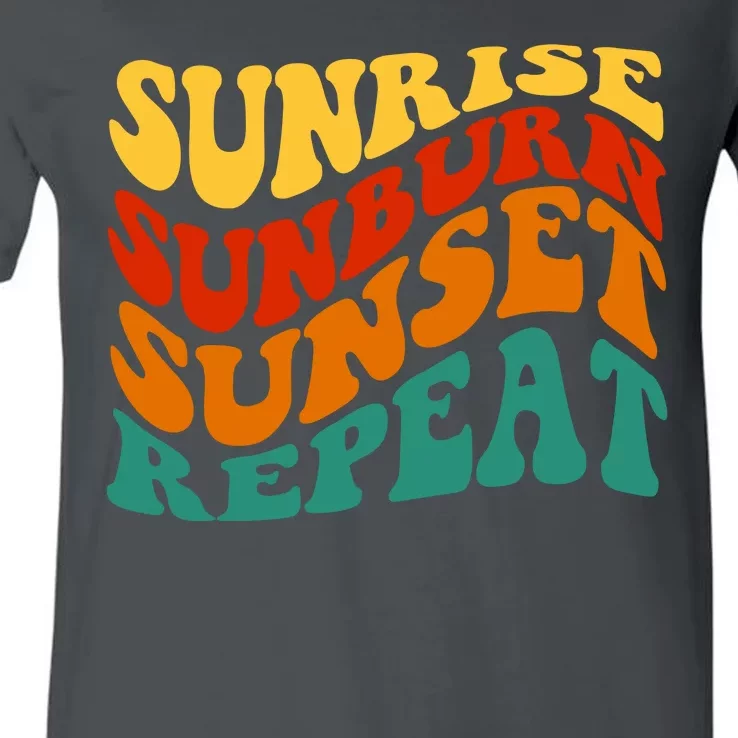 Sunrise Sunburn Sunset Repeat Retro Summer V-Neck T-Shirt