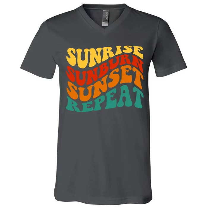 Sunrise Sunburn Sunset Repeat Retro Summer V-Neck T-Shirt