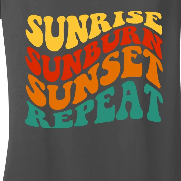 Sunrise Sunburn Sunset Repeat Retro Summer Women's V-Neck T-Shirt