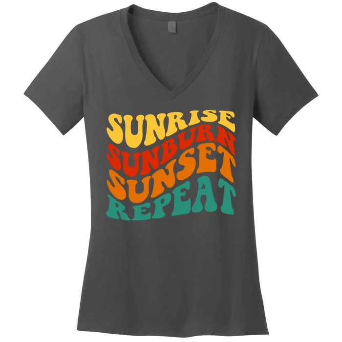 Sunrise Sunburn Sunset Repeat Retro Summer Women's V-Neck T-Shirt