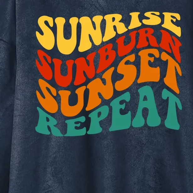 Sunrise Sunburn Sunset Repeat Retro Summer Hooded Wearable Blanket