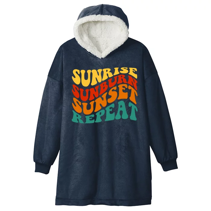 Sunrise Sunburn Sunset Repeat Retro Summer Hooded Wearable Blanket