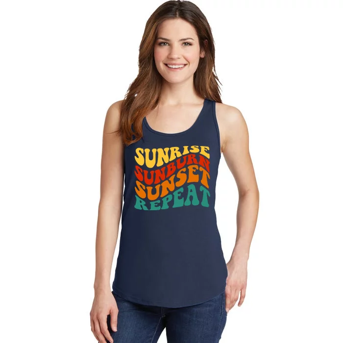 Sunrise Sunburn Sunset Repeat Retro Summer Ladies Essential Tank