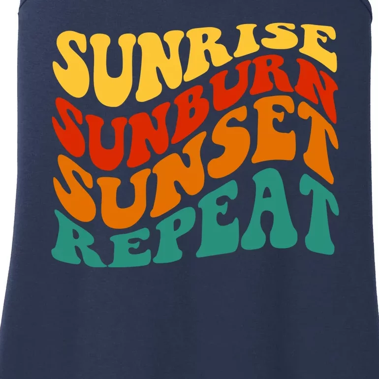 Sunrise Sunburn Sunset Repeat Retro Summer Ladies Essential Tank