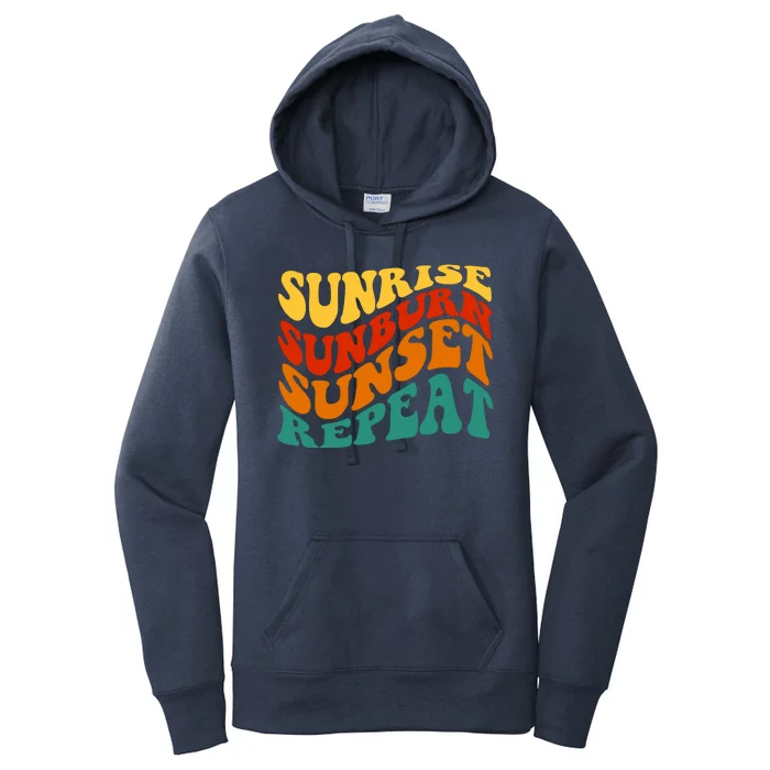 Sunrise Sunburn Sunset Repeat Retro Summer Women's Pullover Hoodie