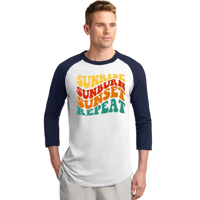 Sunrise Sunburn Sunset Repeat Retro Summer Baseball Sleeve Shirt