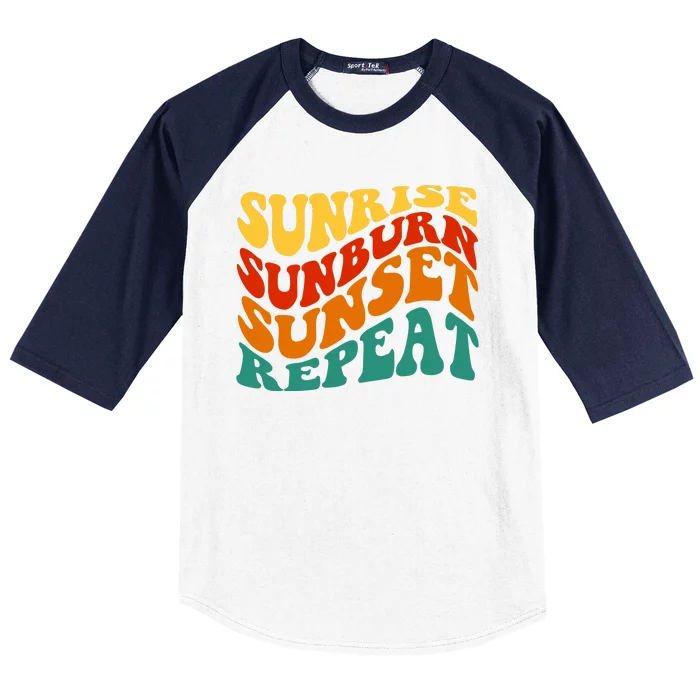 Sunrise Sunburn Sunset Repeat Retro Summer Baseball Sleeve Shirt