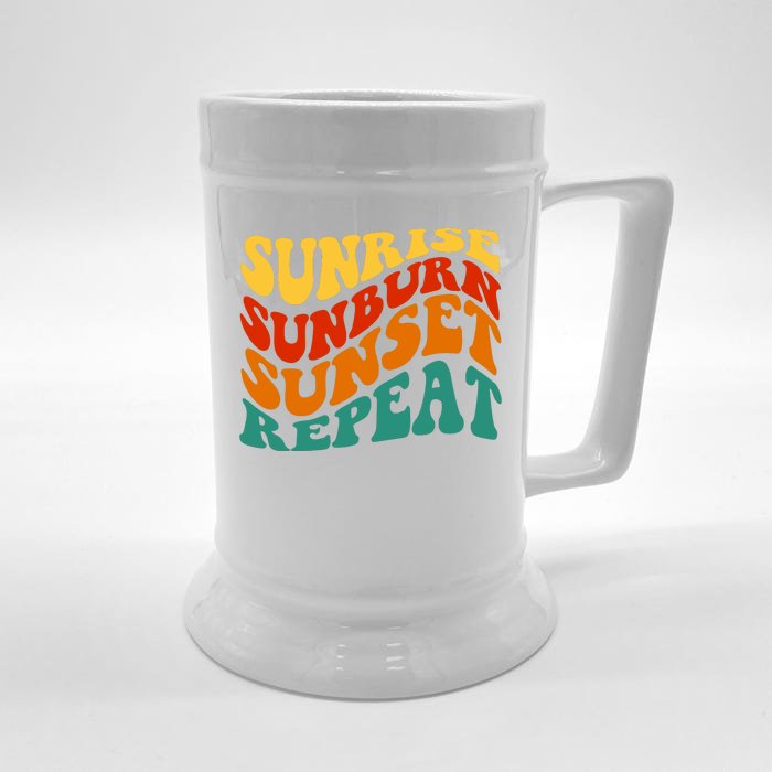 Sunrise Sunburn Sunset Repeat Retro Summer Front & Back Beer Stein