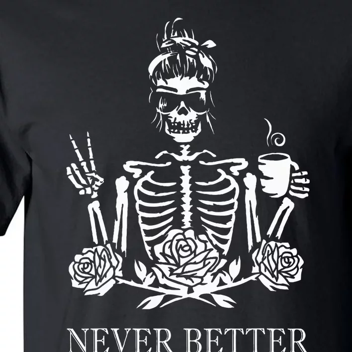 Spooky Skull Sipping Coffee - Halloween Mug Design Tall T-Shirt