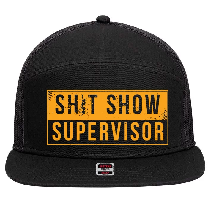 Shit Show Supervisor Funny Vintage 7 Panel Mesh Trucker Snapback Hat