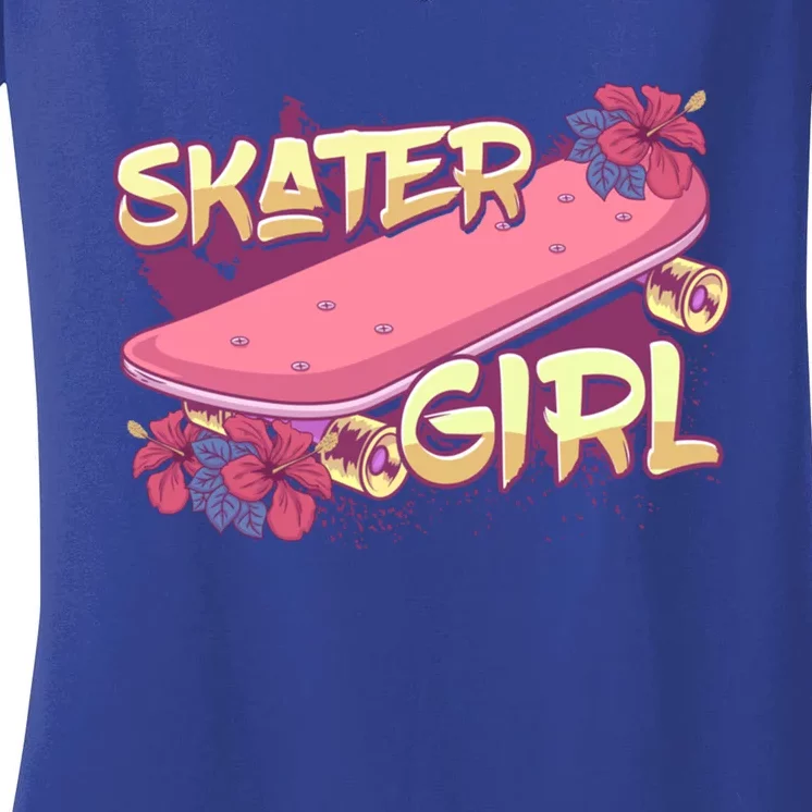 Skater Skateboard Skateboarding Cute Gift Women's V-Neck T-Shirt