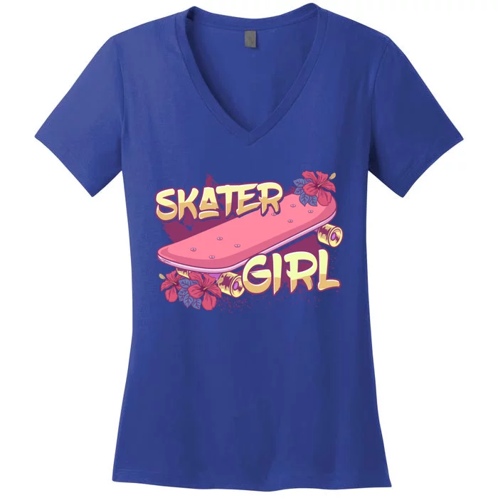 Skater Skateboard Skateboarding Cute Gift Women's V-Neck T-Shirt