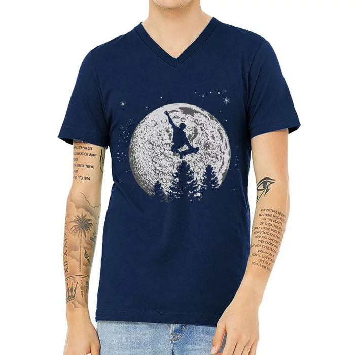 Skater Skateboarder Skateboard Moon Skateboarding Gift V-Neck T-Shirt