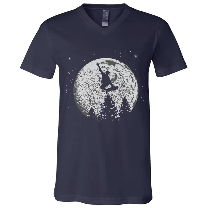 Skater Skateboarder Skateboard Moon Skateboarding Gift V-Neck T-Shirt