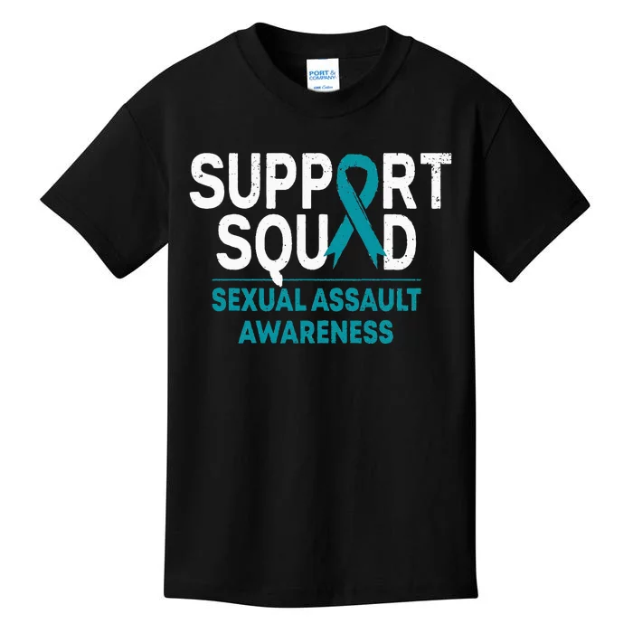 Support Squad Sexual Assault Awareness Month Teal Ribbon Kids T-Shirt