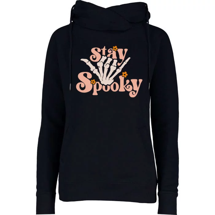 Stay Spooky Skeleton Hand Funny Halloween Spooky Season Womens Funnel Neck Pullover Hood