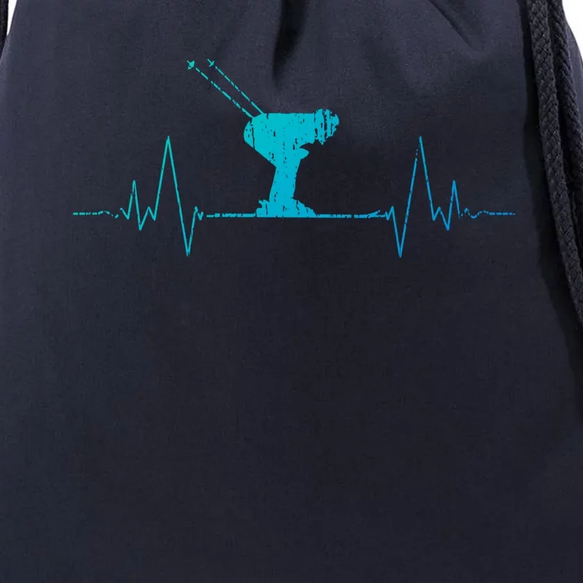 Ski Skiing Sports Heartbeat Skier Gift Meaningful Gift Drawstring Bag