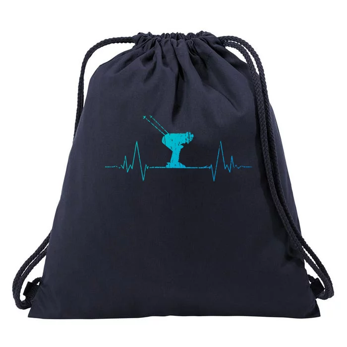 Ski Skiing Sports Heartbeat Skier Gift Meaningful Gift Drawstring Bag