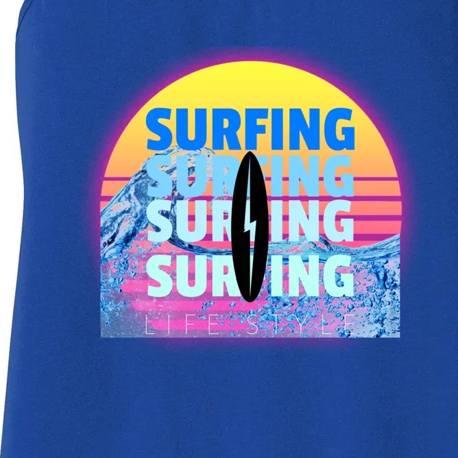 Surfer Sun Surfing All Day Long Ocean Vacation Fun In Sun Funny Gift Women's Racerback Tank