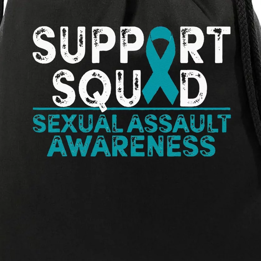 Support Squad Sexual Assault Awareness Month Teal Ribbon Drawstring Bag