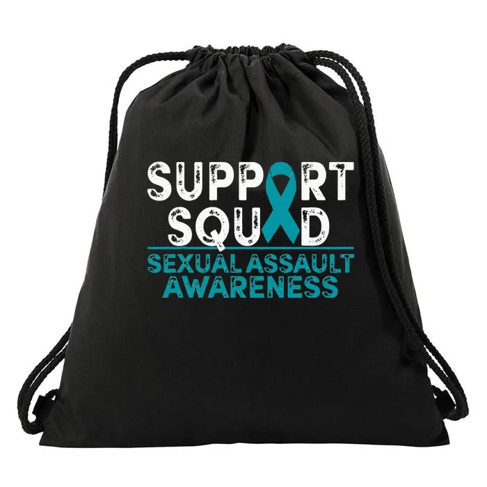 Support Squad Sexual Assault Awareness Month Teal Ribbon Drawstring Bag