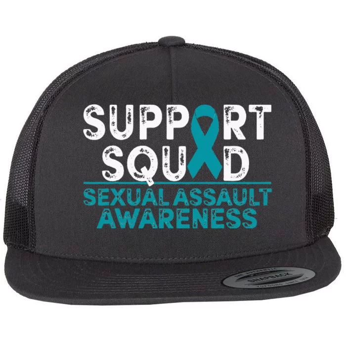 Support Squad Sexual Assault Awareness Month Teal Ribbon Flat Bill Trucker Hat