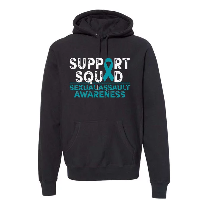 Support Squad Sexual Assault Awareness Month Teal Ribbon Premium Hoodie