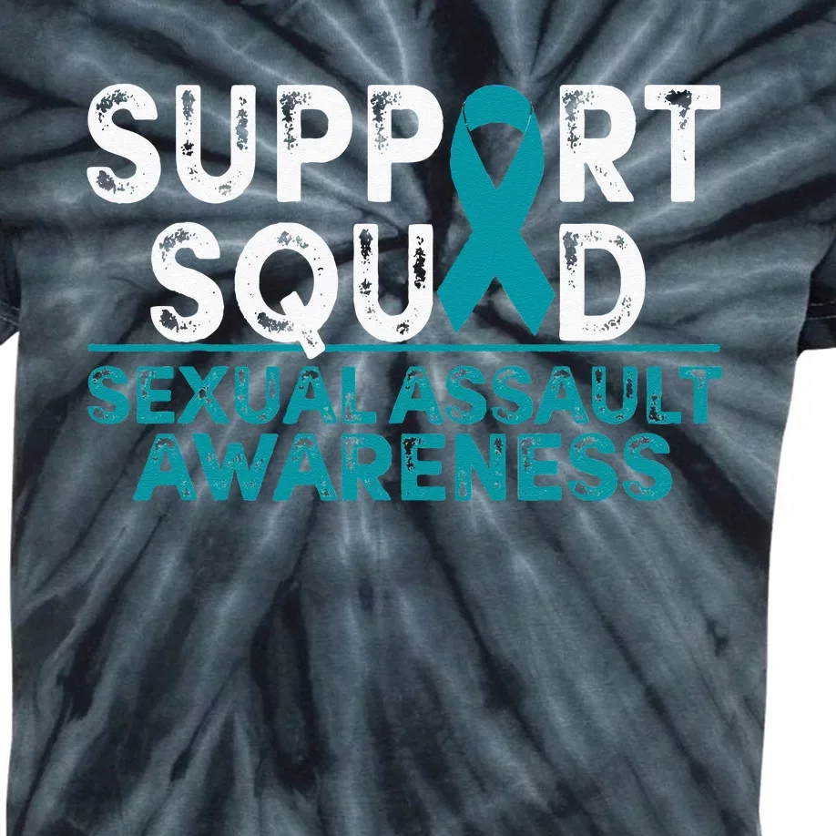 Support Squad Sexual Assault Awareness Month Teal Ribbon Kids Tie-Dye T-Shirt