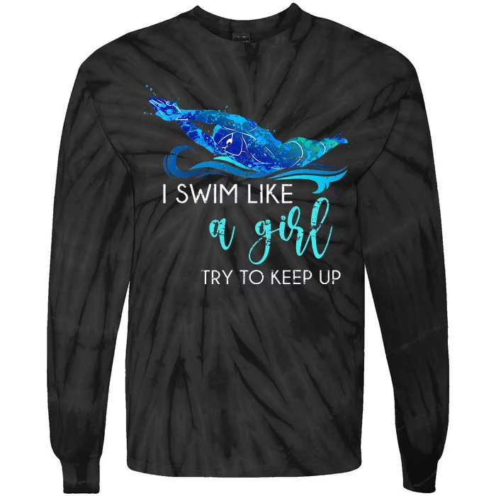 Swimmer Swim Sport Athlete retro Swimming Tie-Dye Long Sleeve Shirt