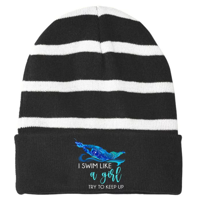 Swimmer Swim Sport Athlete Funny Swimming Striped Beanie with Solid Band