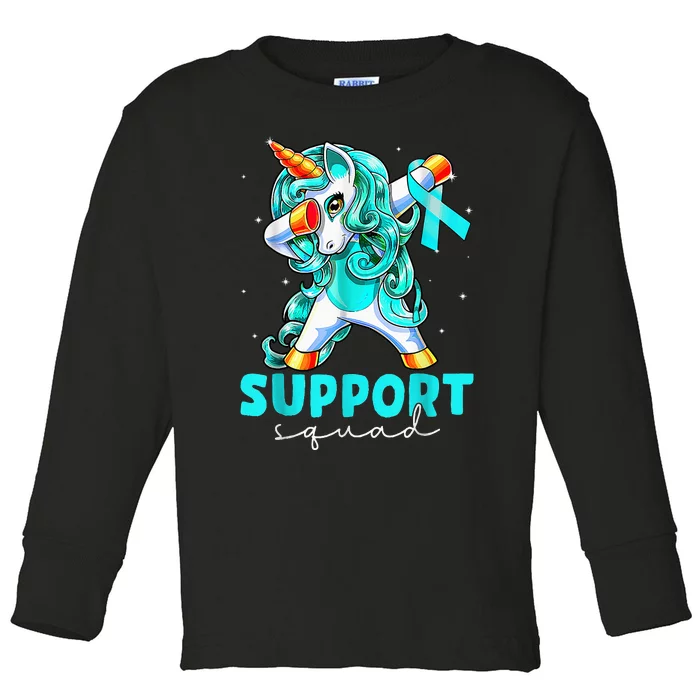 Support Squad Sexual Assault Awareness Teal Unicorn Toddler Long Sleeve Shirt