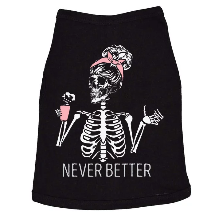 Spooky Skeleton Sipping Coffee Halloween Outfit Doggie Tank