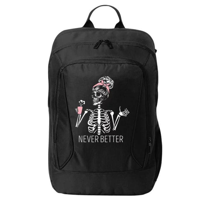 Spooky Skeleton Sipping Coffee Halloween Outfit City Backpack