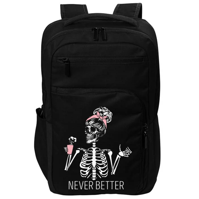 Spooky Skeleton Sipping Coffee Halloween Outfit Impact Tech Backpack