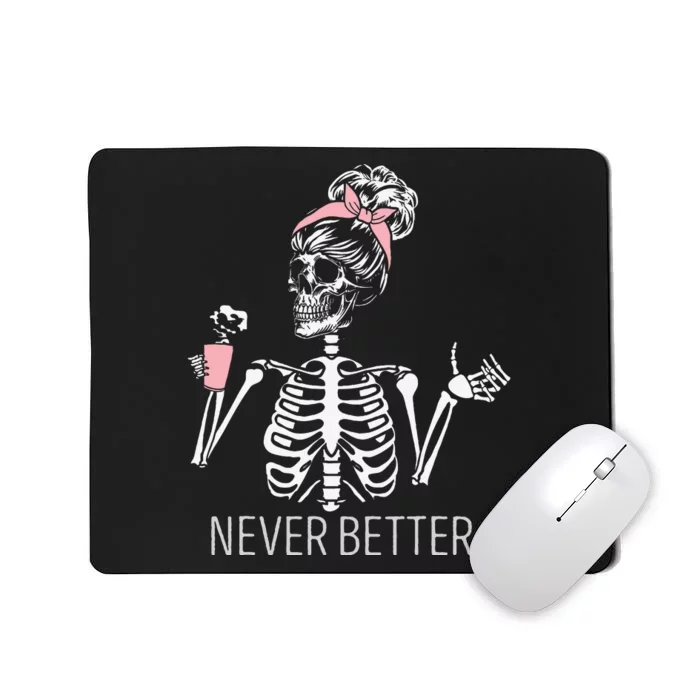 Spooky Skeleton Sipping Coffee Halloween Outfit Mousepad